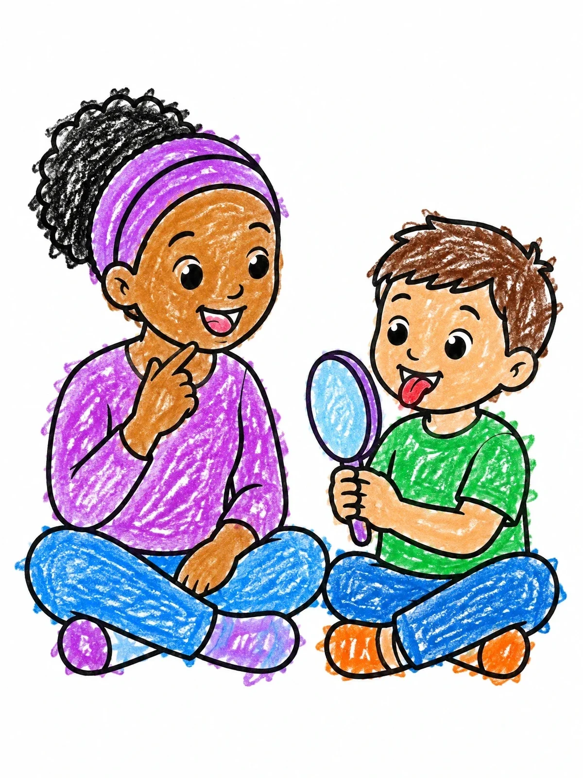 Colored example of the Speech Therapy Tongue Practice With Mirror coloring page