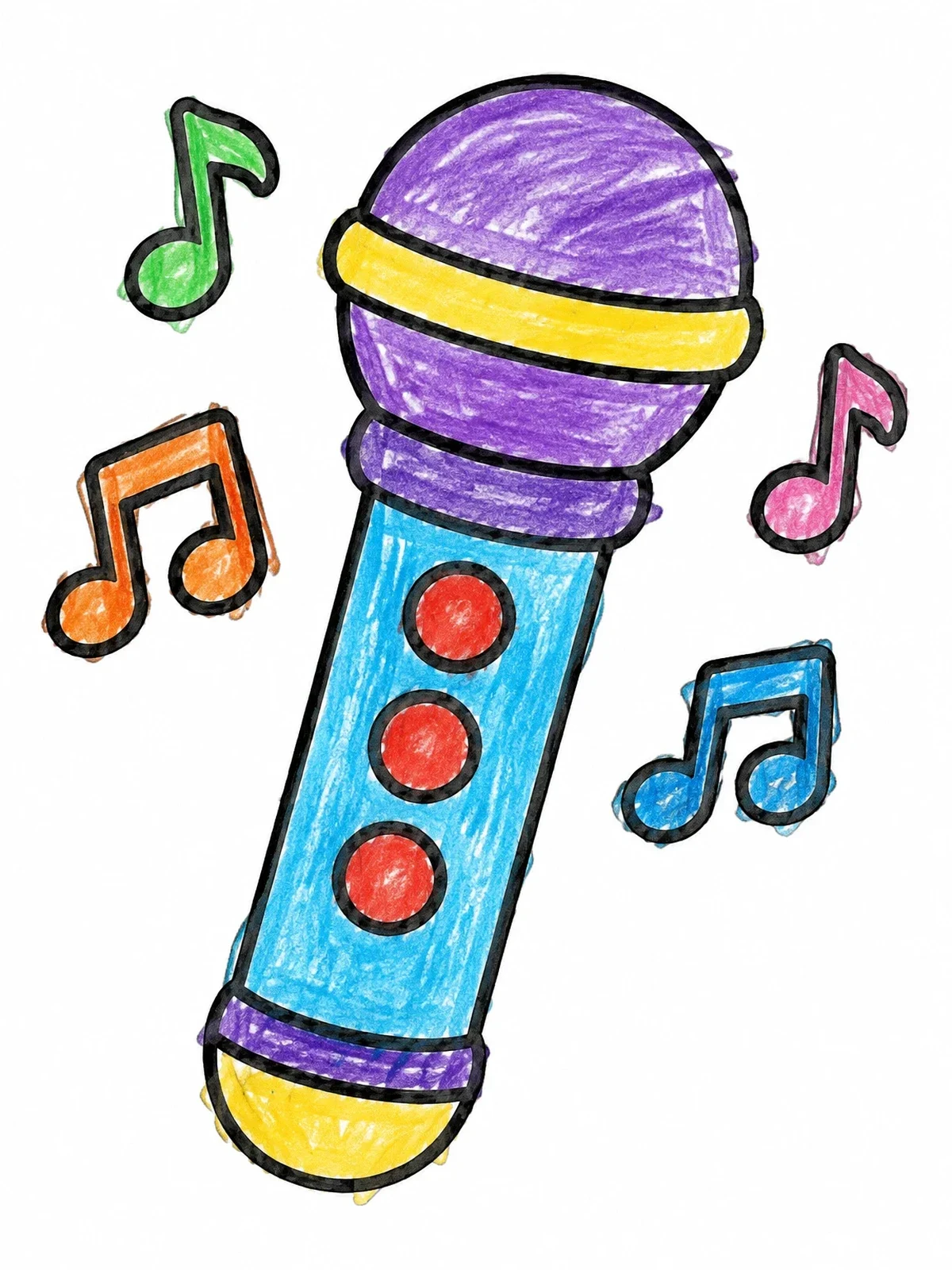 Colored example of the Toy Microphone With Music Notes coloring page