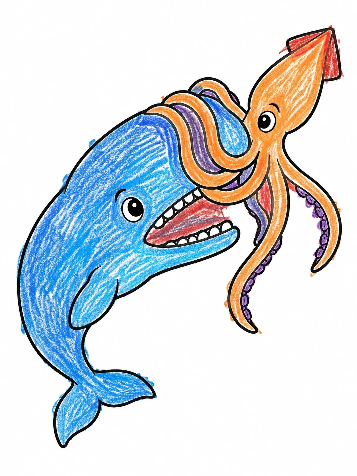Colored example of the Sperm Whale And Giant Squid coloring page