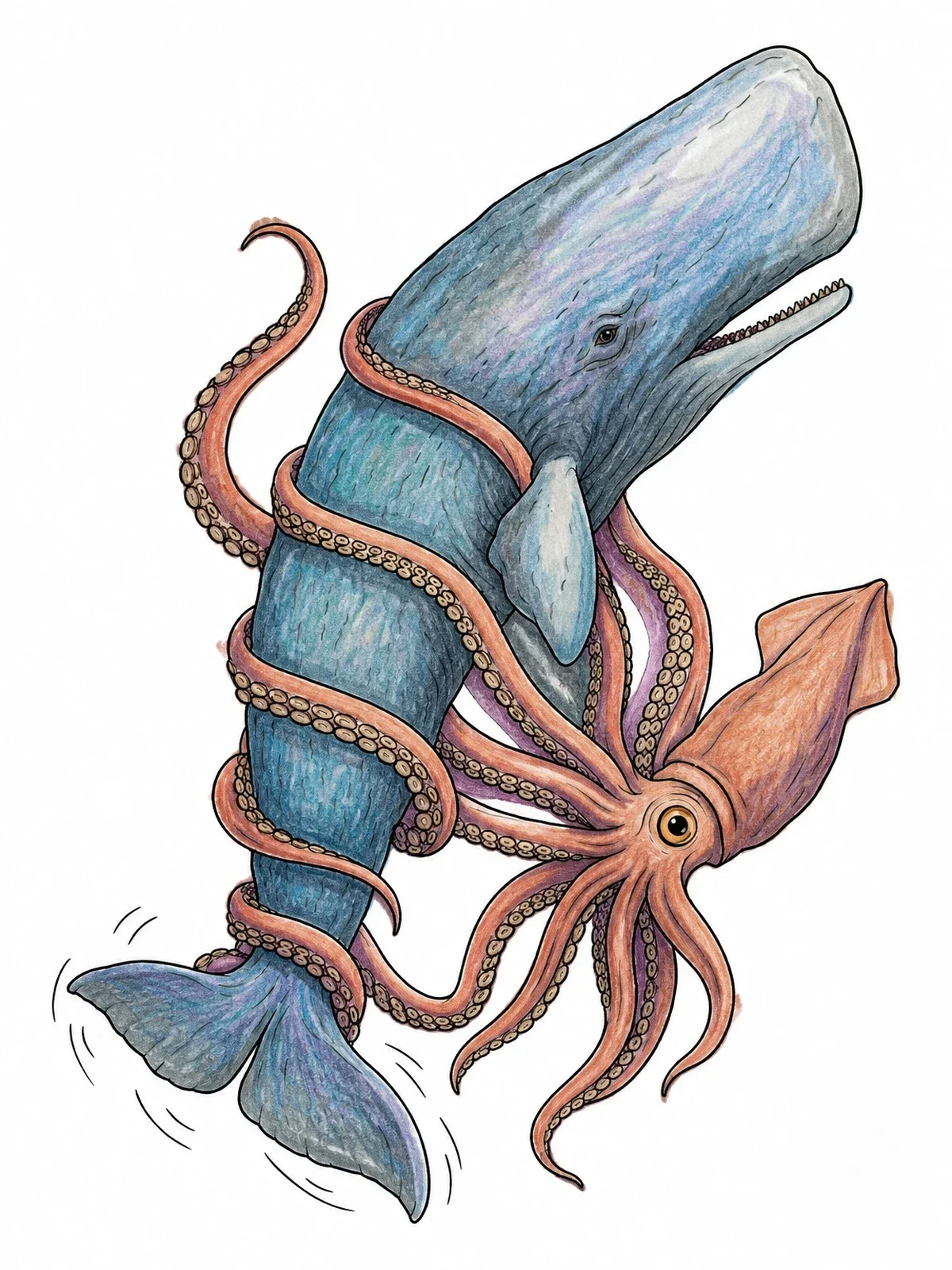 Colored example of the Sperm Whale Battling Giant Squid coloring page