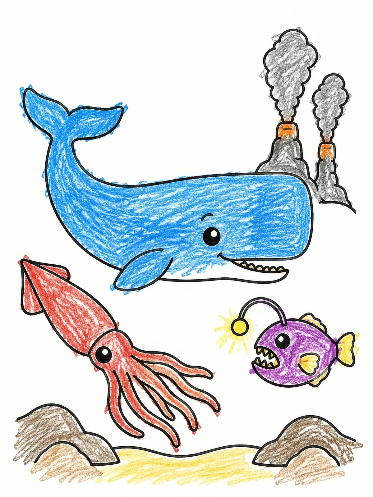Colored example of the Sperm Whale And Deep Sea Friends coloring page