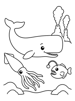 Free printable Sperm Whale And Deep Sea Friends coloring page