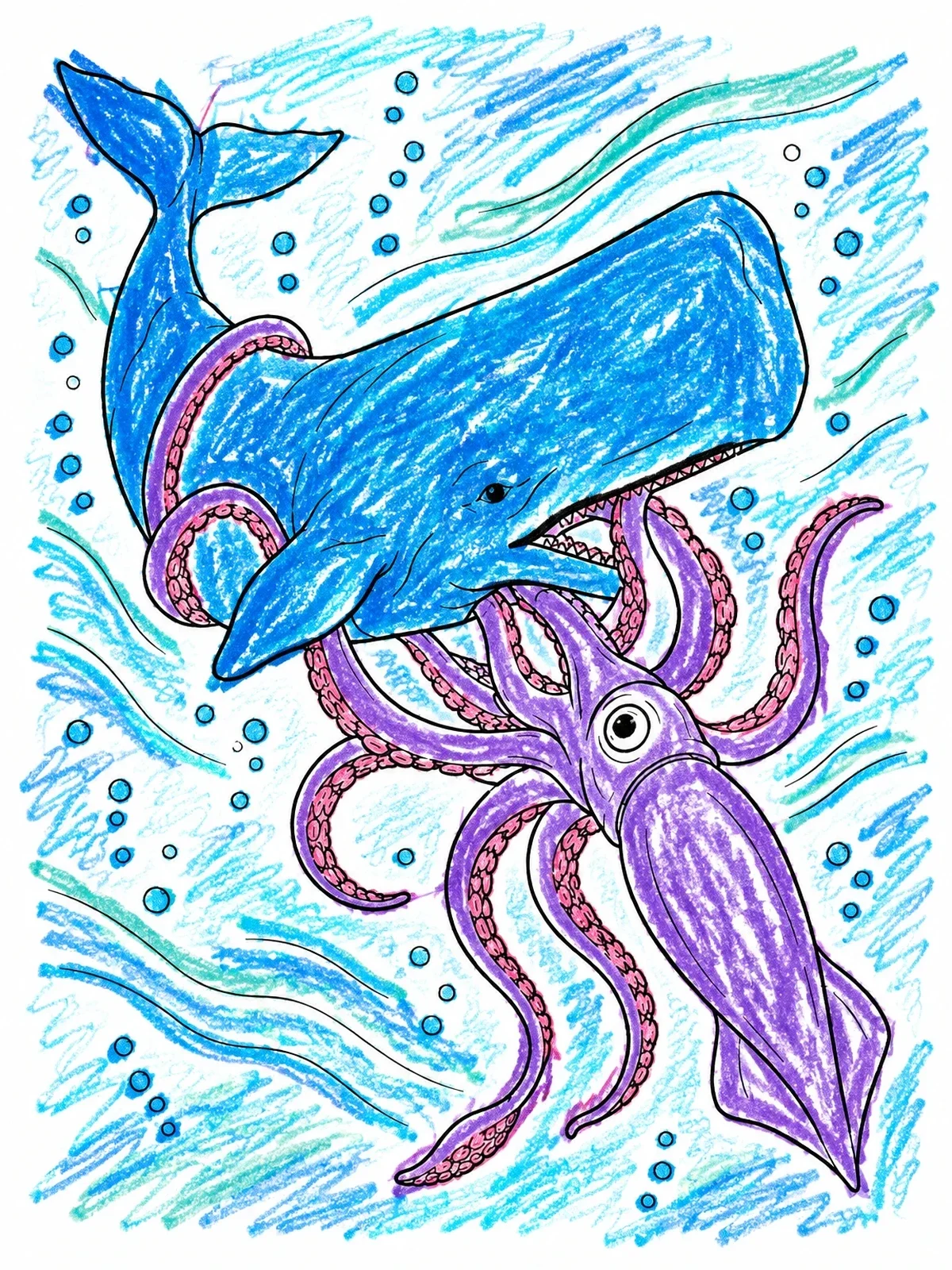 Colored example of the Sperm Whale Battling A Giant Squid coloring page
