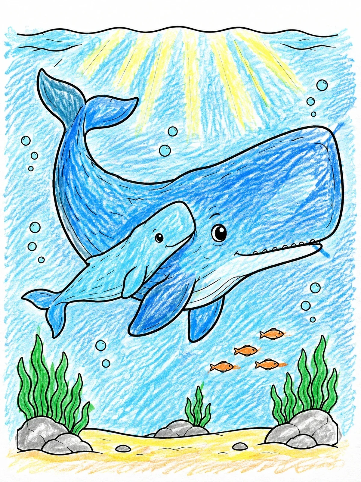 Colored example of the Sperm Whale Mother And Calf Swimming coloring page