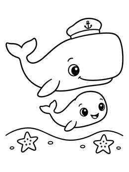 Free printable Sperm Whale With Sailor Cap And Calf coloring page