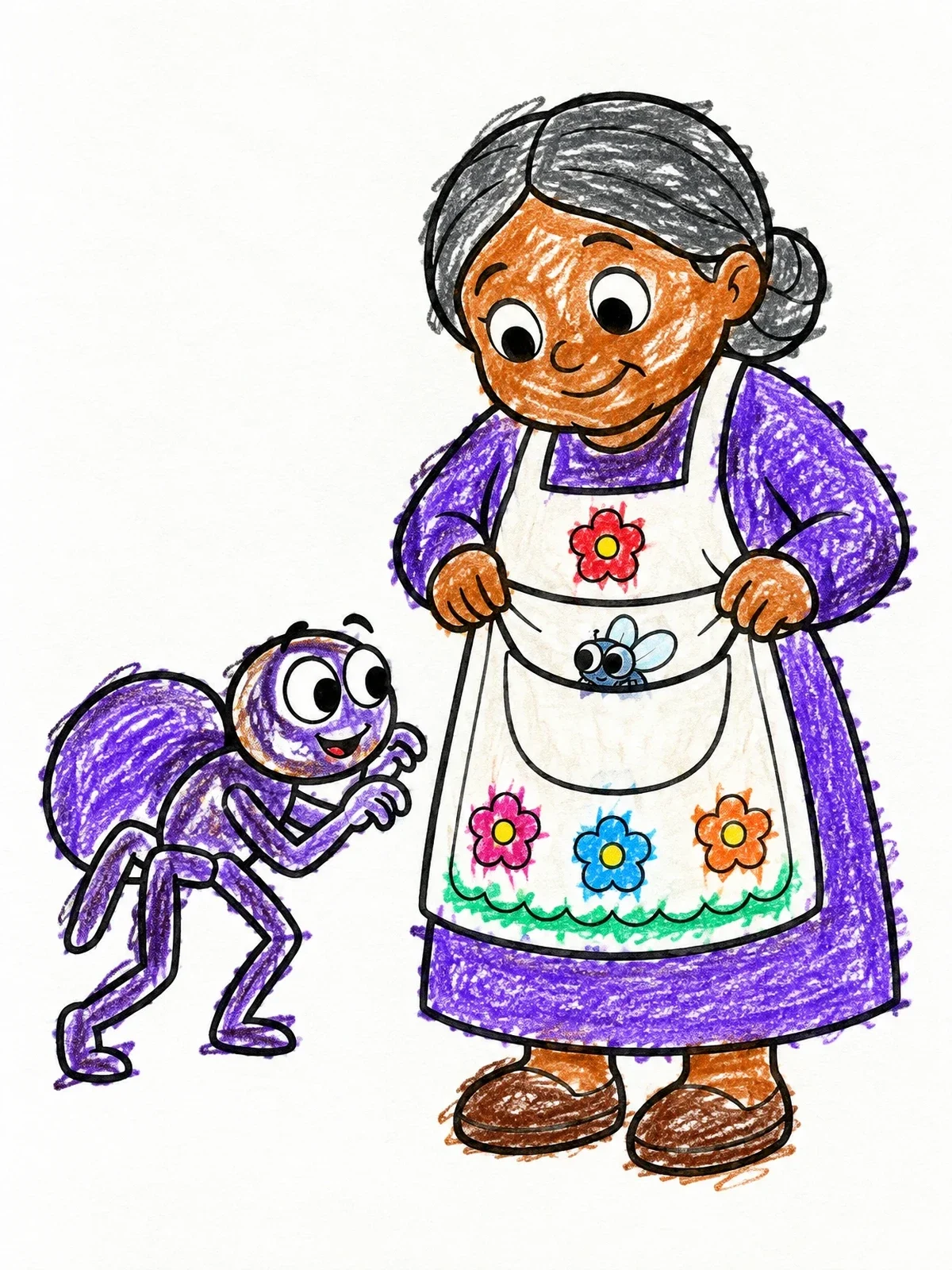 Colored example of the Spider, Grandma, And Pocket Fly coloring page