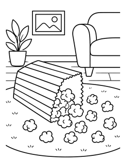 Free printable Spilled Popcorn On Living Room Carpet coloring page