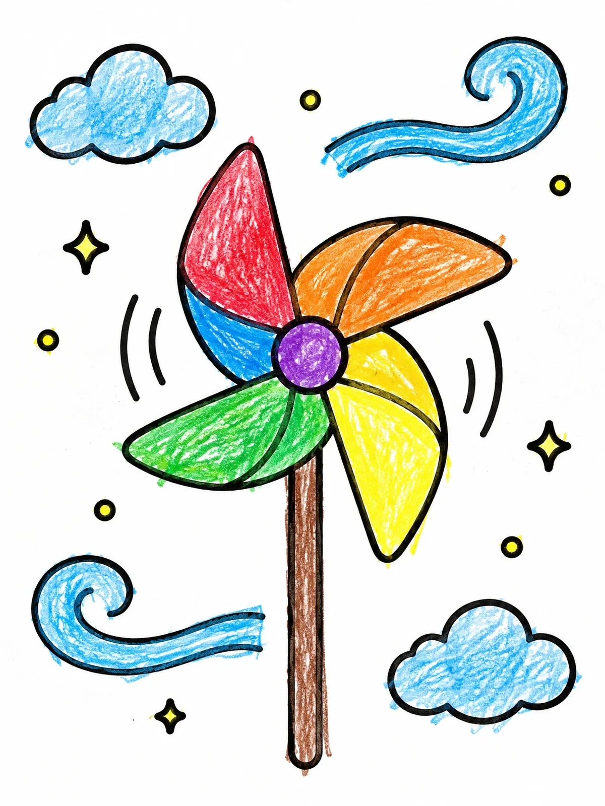 Colored example of the Spinning Pinwheel In The Breeze coloring page