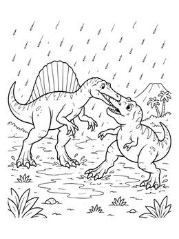 Free printable Spinosaurus And T Rex In The Rain coloring page