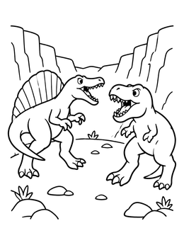 Free printable Spinosaurus And T Rex Canyon Standoff coloring page