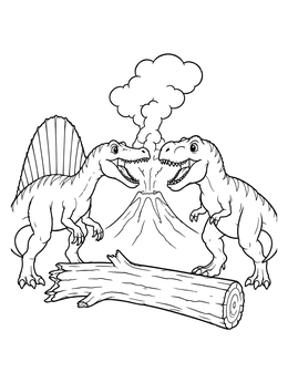 Free printable Spinosaurus And T Rex Near Volcano coloring page