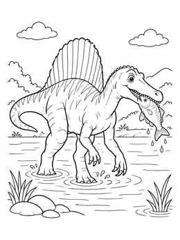 Free printable Spinosaurus Catching Fish In River coloring page