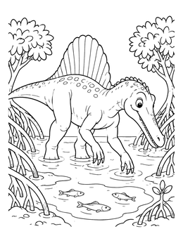 Free printable Spinosaurus Fishing In Mangrove Waters coloring page