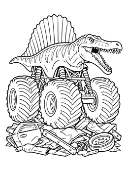 Spinosaurus Monster Truck Crushing Scrap coloring page