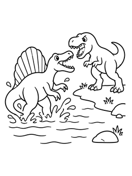 Free printable Spinosaurus And T Rex River Encounter coloring page
