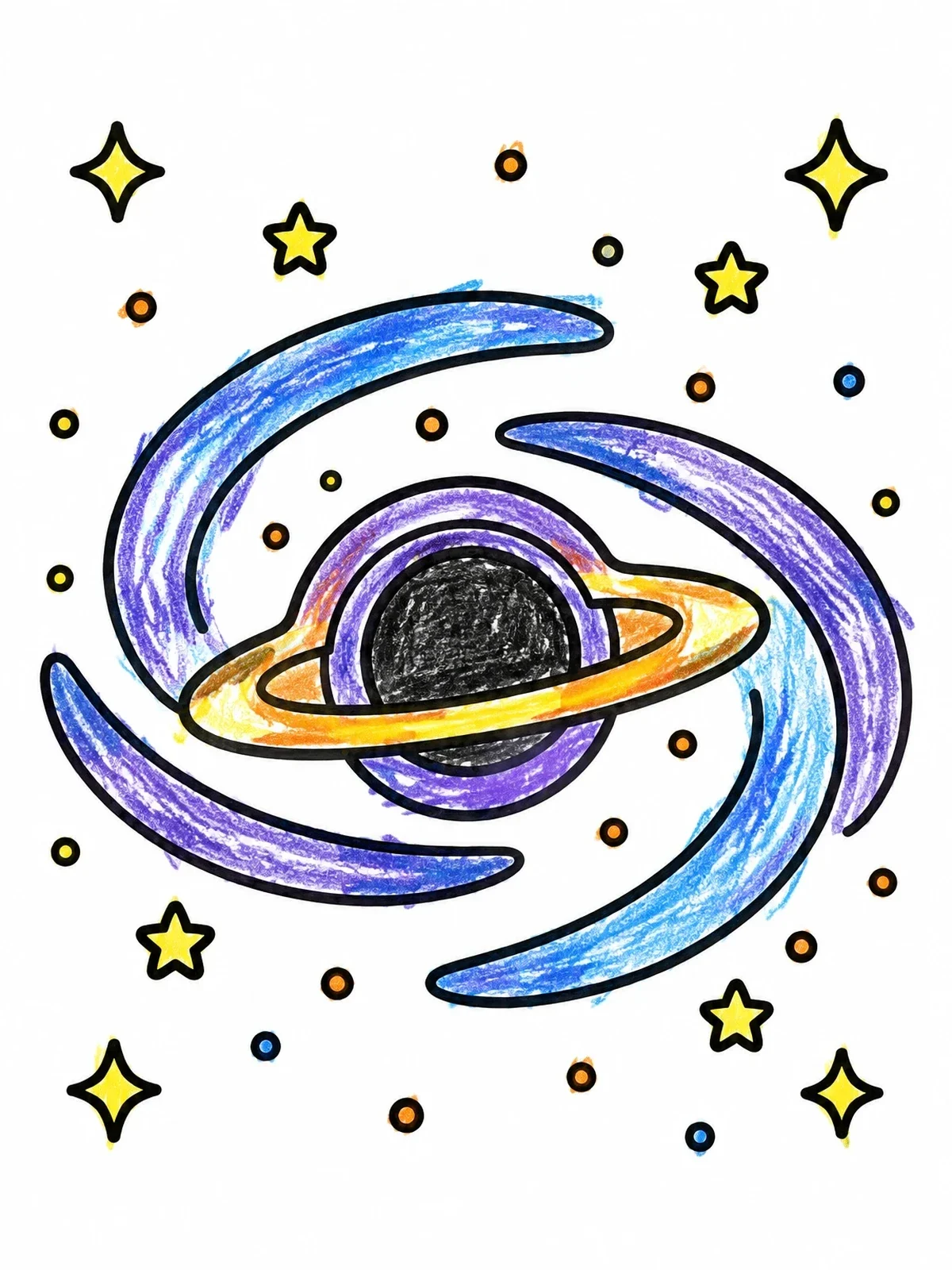 Colored example of the Spiral Galaxy And Black Hole coloring page
