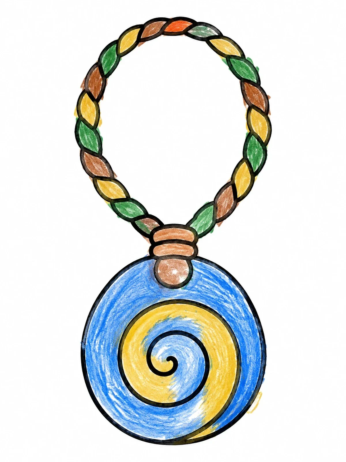 Colored example of the Spiral Pendant Cord Necklace coloring page