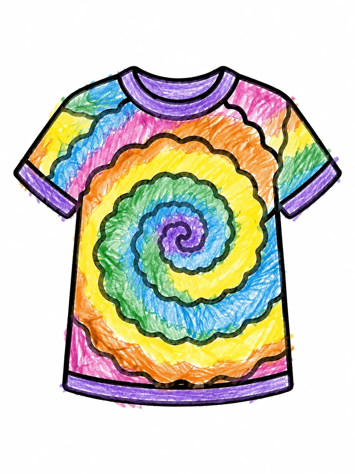 Colored example of the Spiral Tie Dye T Shirt coloring page