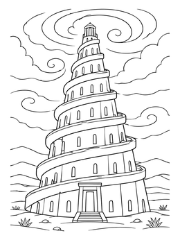 Free printable Spiral Tower Of Babel Ziggurat coloring page