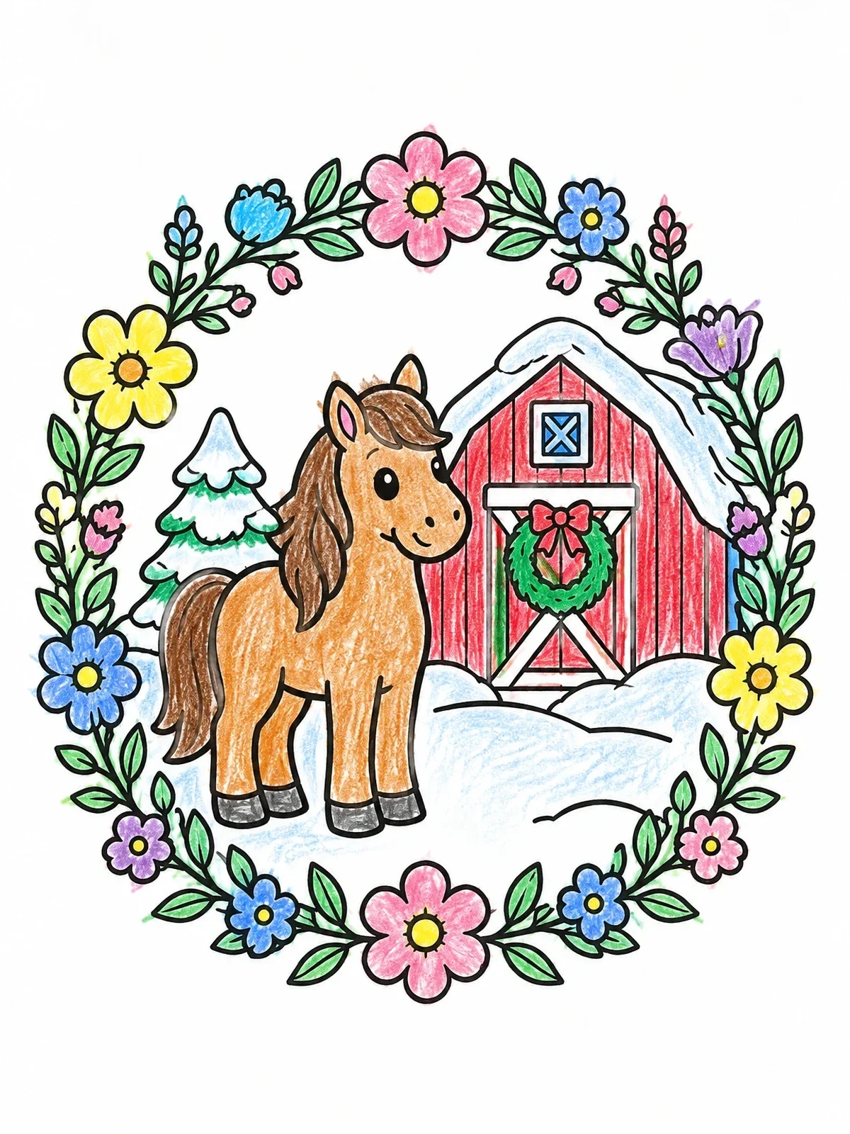 Colored example of the Cute Pony By Winter Barn coloring page