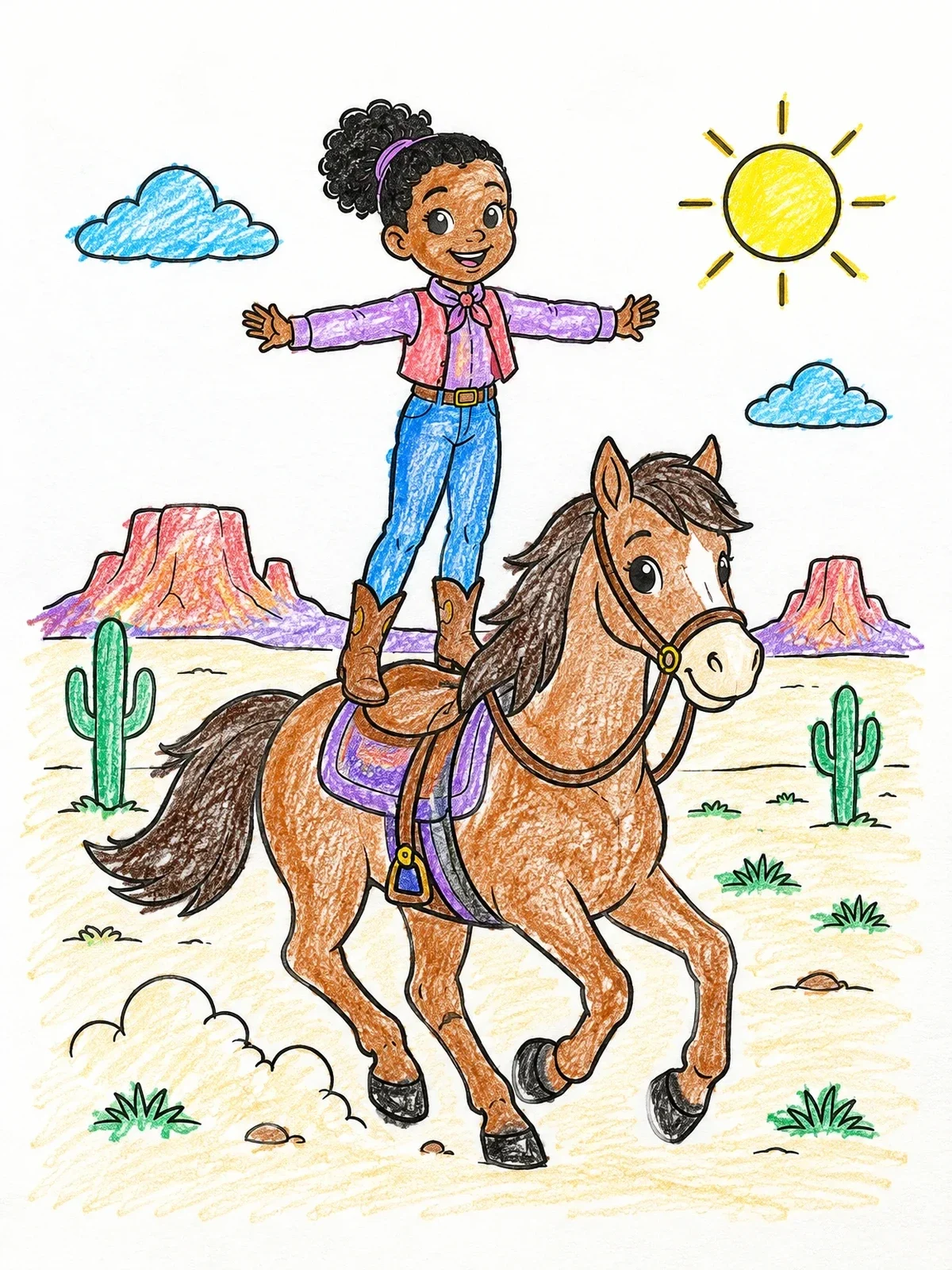Colored example of the Trick Riding In The Desert coloring page