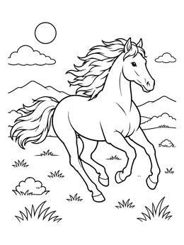 Free printable Wild Horse Galloping Across Meadows coloring page