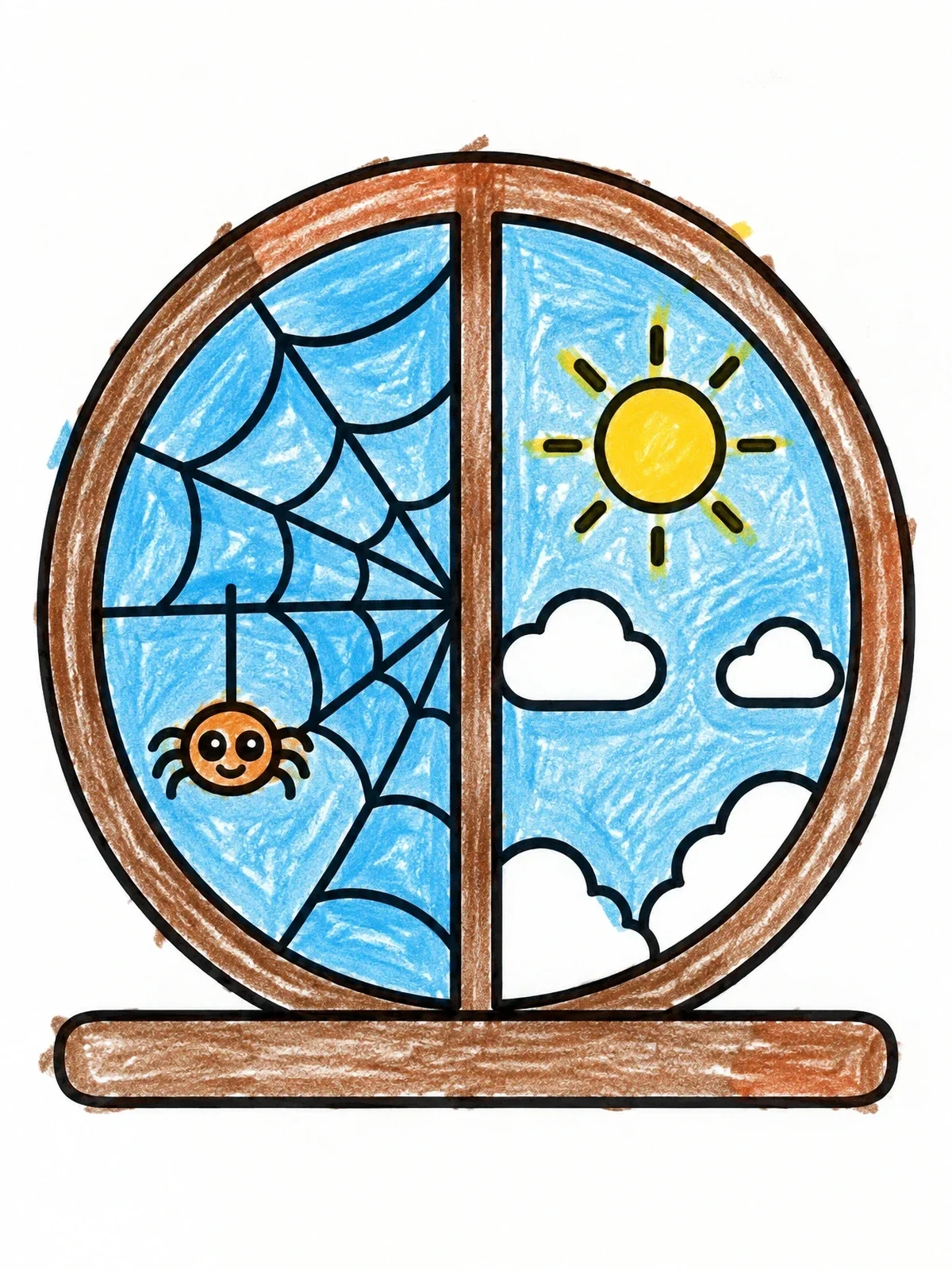 Colored example of the Split Round Window With Spider And Sun coloring page
