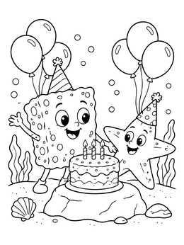 Free printable Sponge And Starfish Birthday Party coloring page