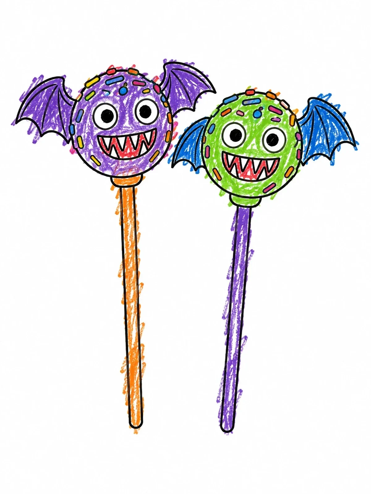 Colored example of the Spooky Bat Monster Cake Pops coloring page