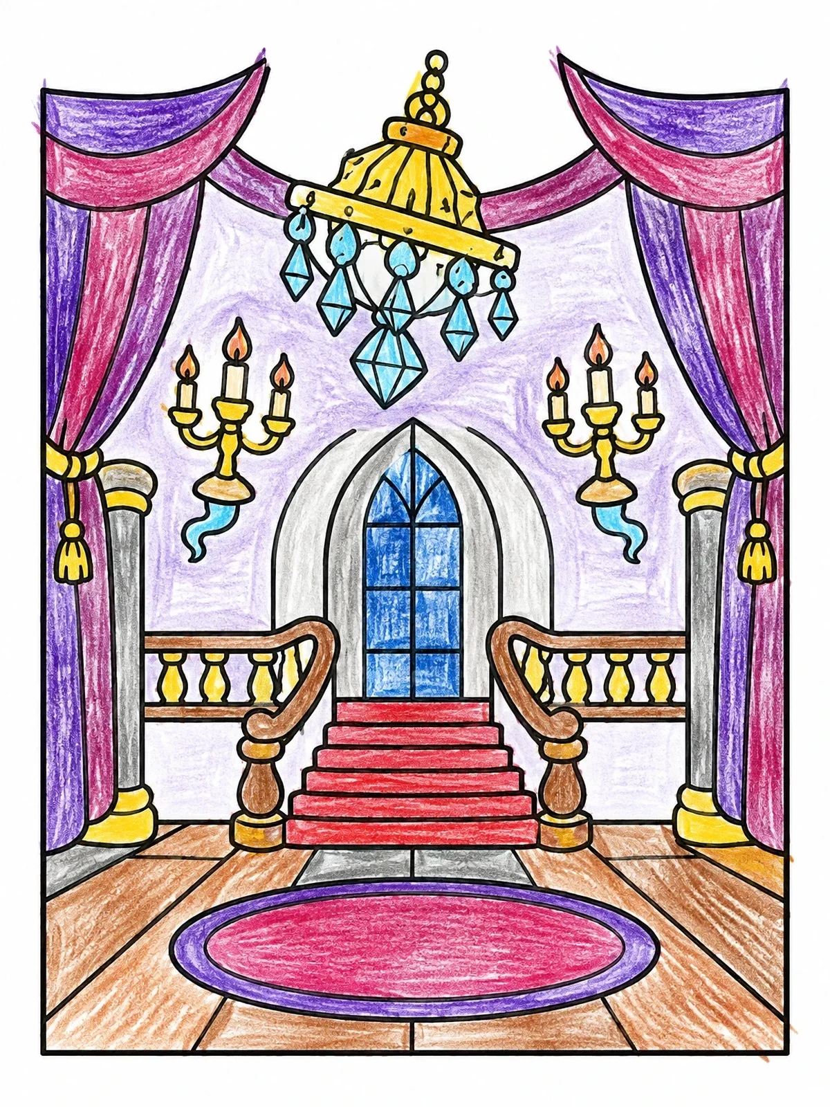 Colored example of the Spooky Mansion Ballroom With Chandelier coloring page