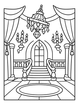 Free printable Spooky Mansion Ballroom With Chandelier coloring page