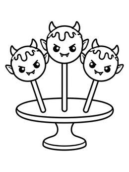 Free printable Spooky Monster Cake Pops On Stand coloring page
