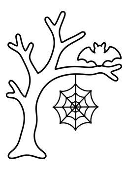 Free printable Spooky Tree Branch With Bat And Web coloring page