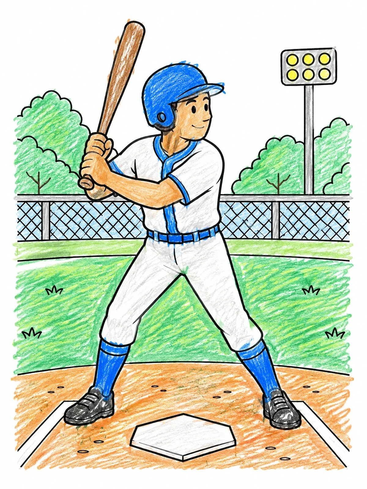 Colored example of the Baseball Batter At Home Plate coloring page