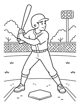 A young batter ready to swing on this sports coloring page.
