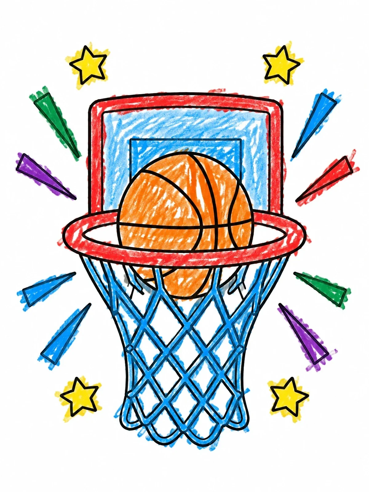 Colored example of the Basketball Swishing Into Hoop coloring page