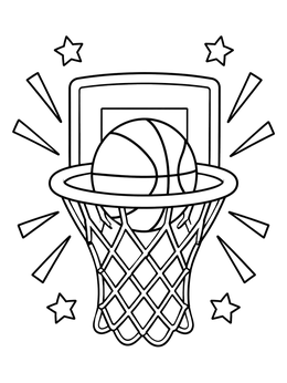 Free printable Basketball Swishing Into Hoop coloring page