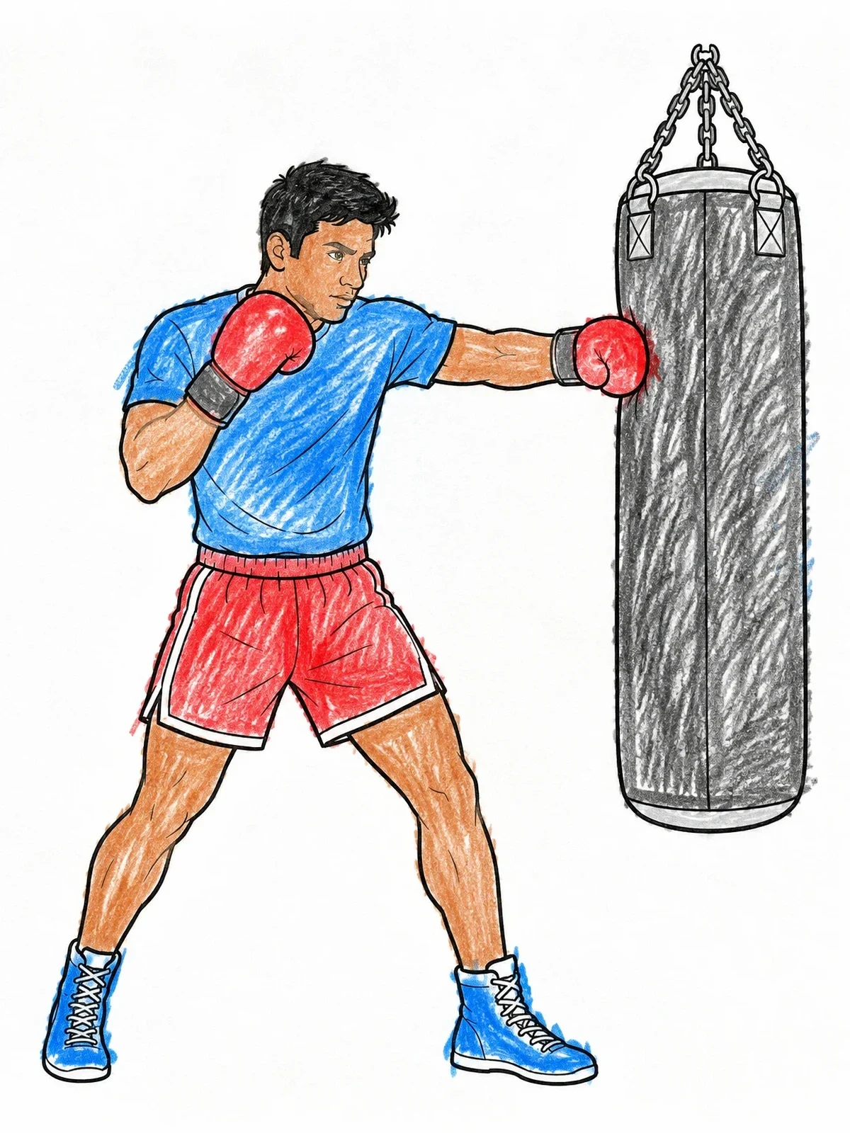 Colored example of the Boxer Training With Heavy Bag coloring page