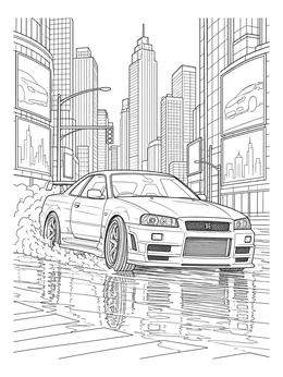 Free printable Sports Car Drifting In City coloring page