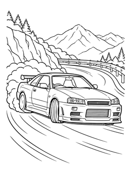 Free printable Sports Car Drifting On Mountain Road coloring page