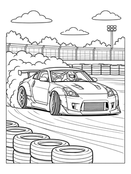 Free printable Sports Car Drifting On Racetrack coloring page