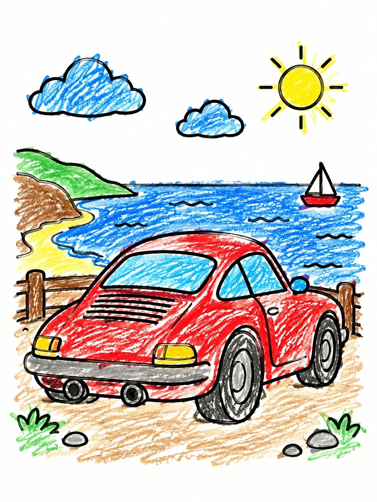 Colored example of the Sports Car By The Ocean Overlook coloring page