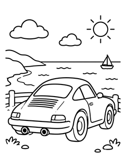 Free printable Sports Car By The Ocean Overlook coloring page