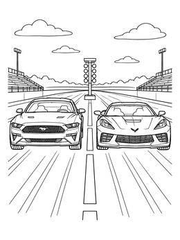 Two fast sports cars ready to race on this sports coloring page.