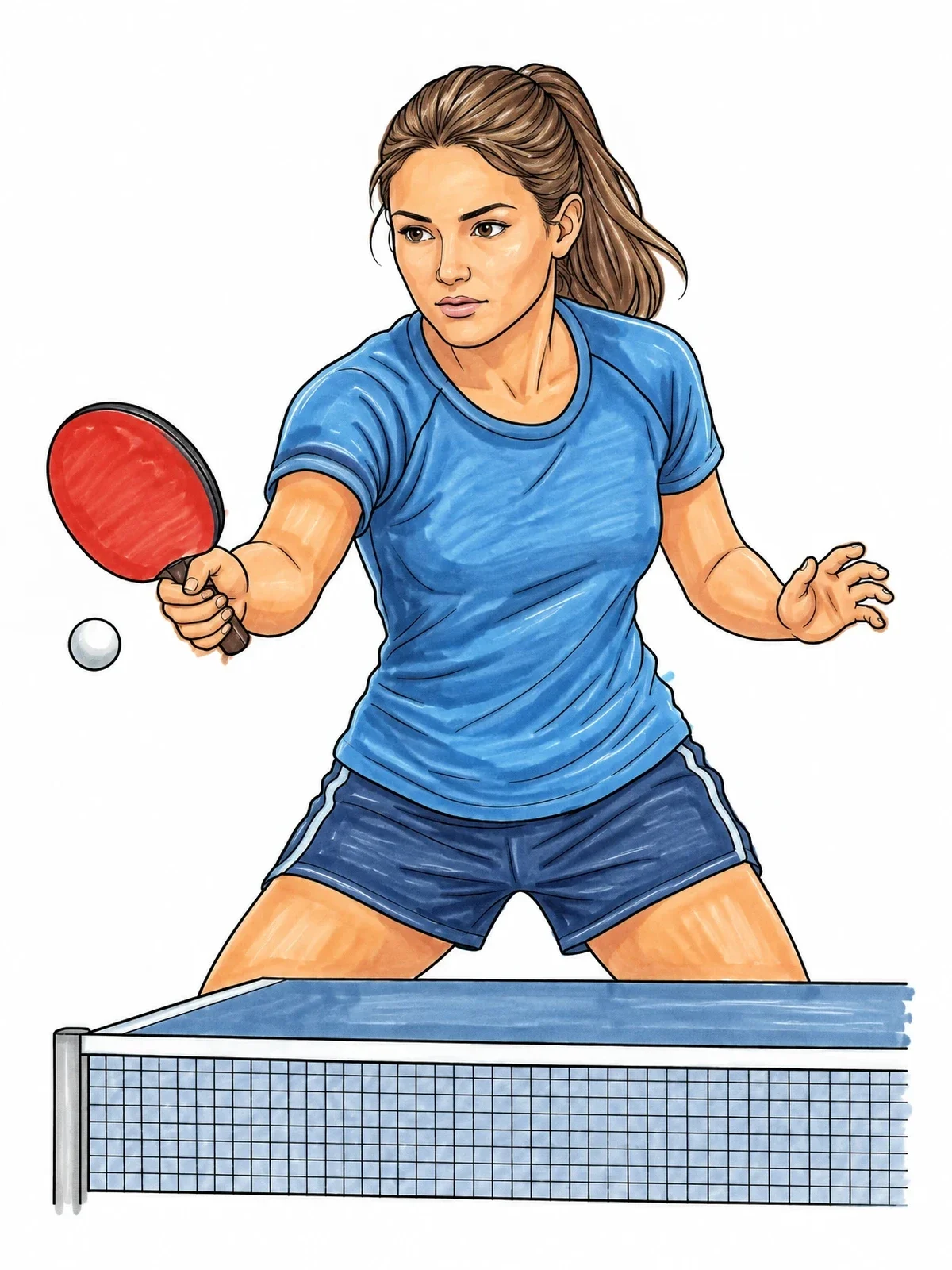 Colored example of the Focused Table Tennis Player coloring page