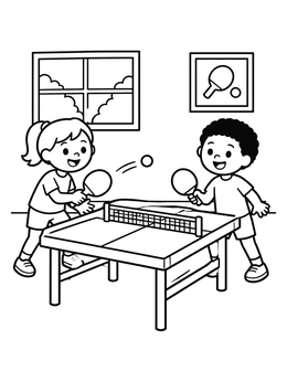 Kids play ping pong in this lively sports coloring page.