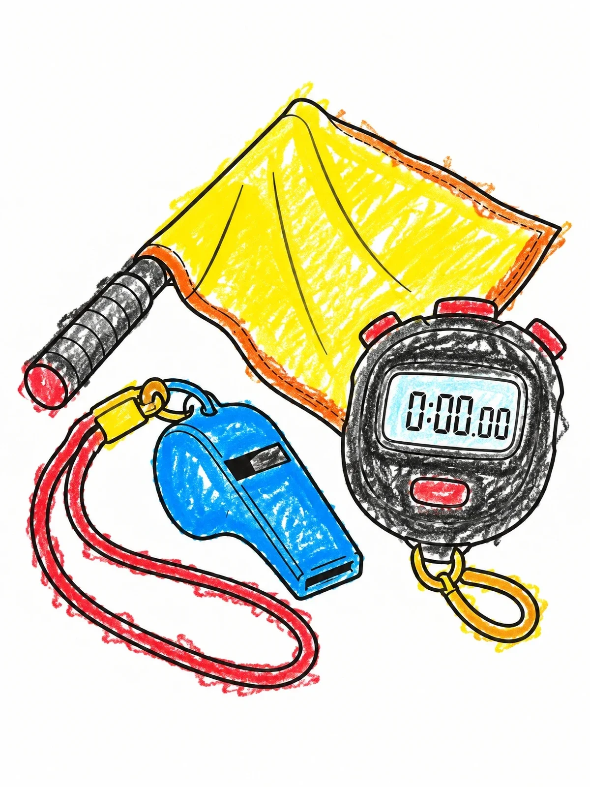 Colored example of the Referee Whistle, Stopwatch, And Flag coloring page