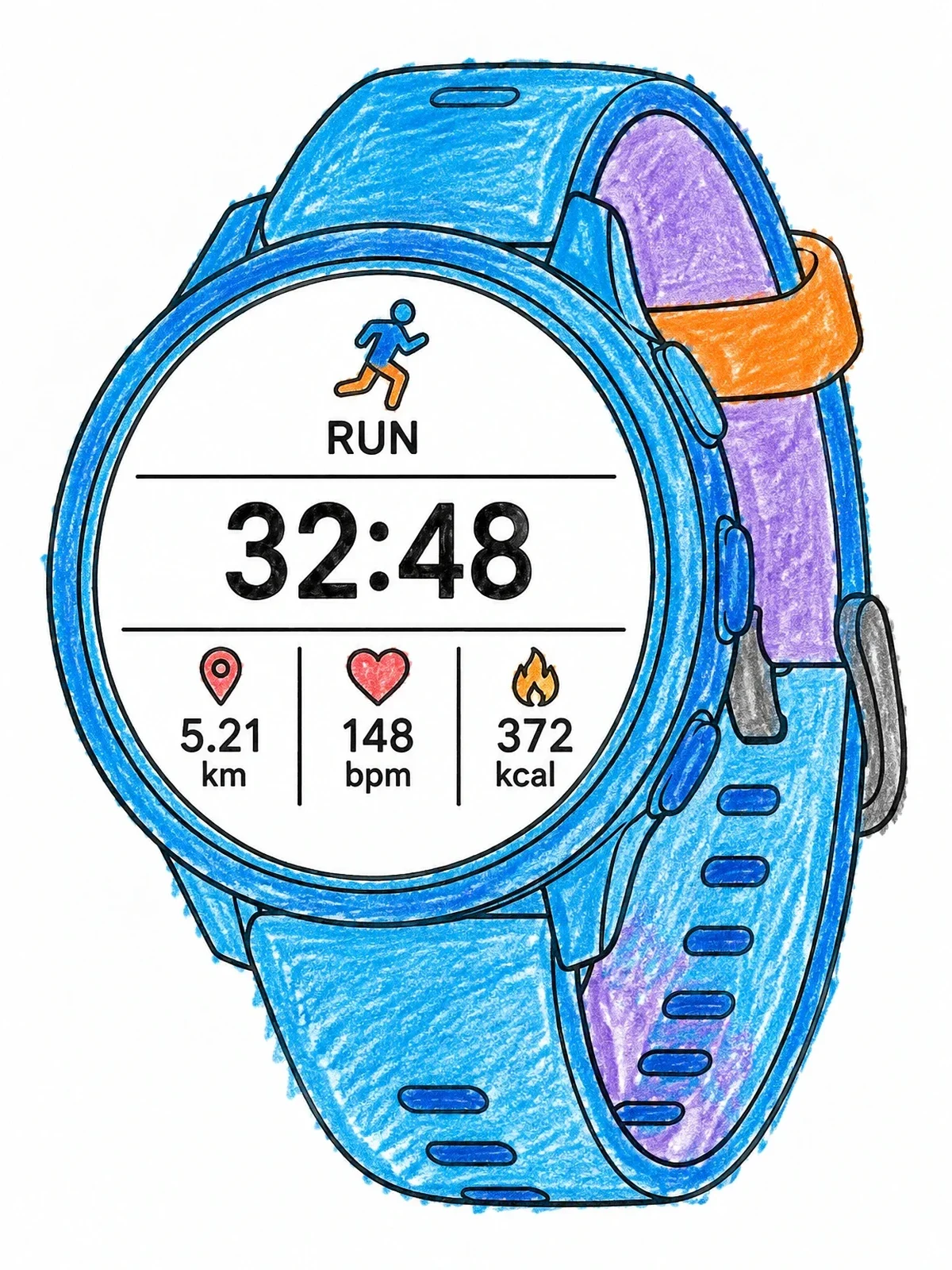 Colored example of the Sports Smartwatch With Running Stats coloring page