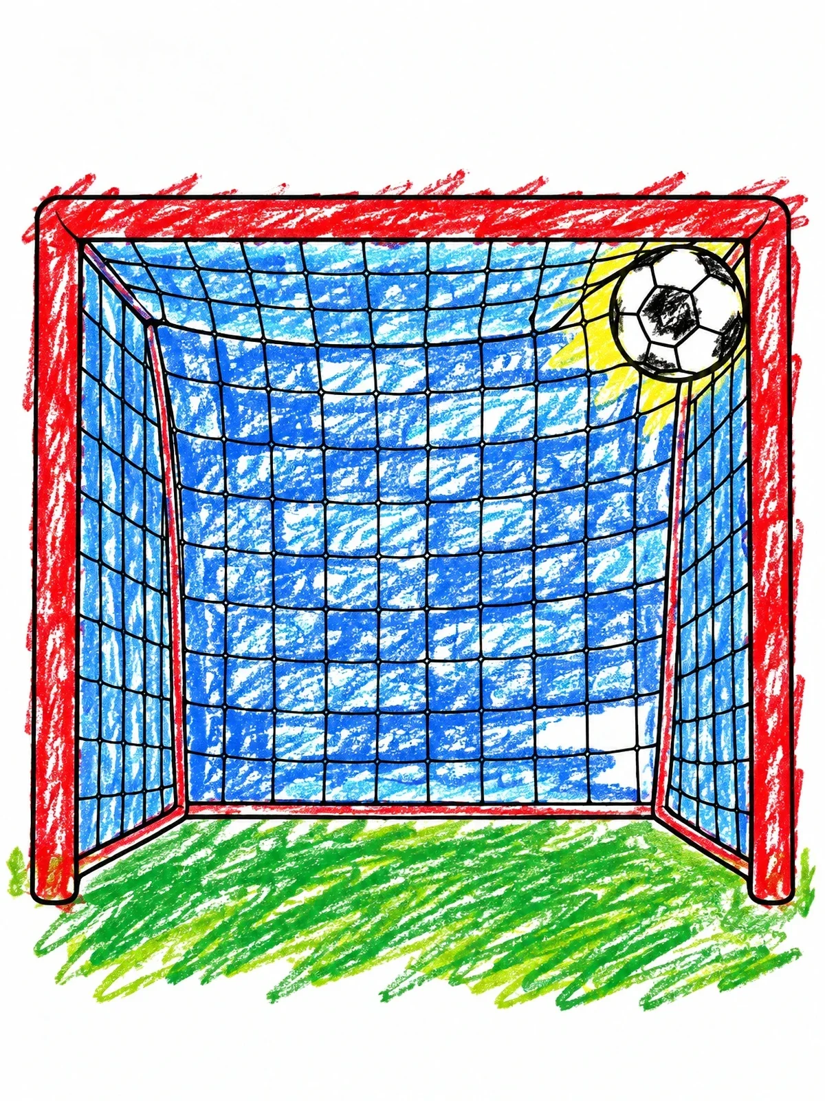 Colored example of the Soccer Ball In The Goal Net coloring page