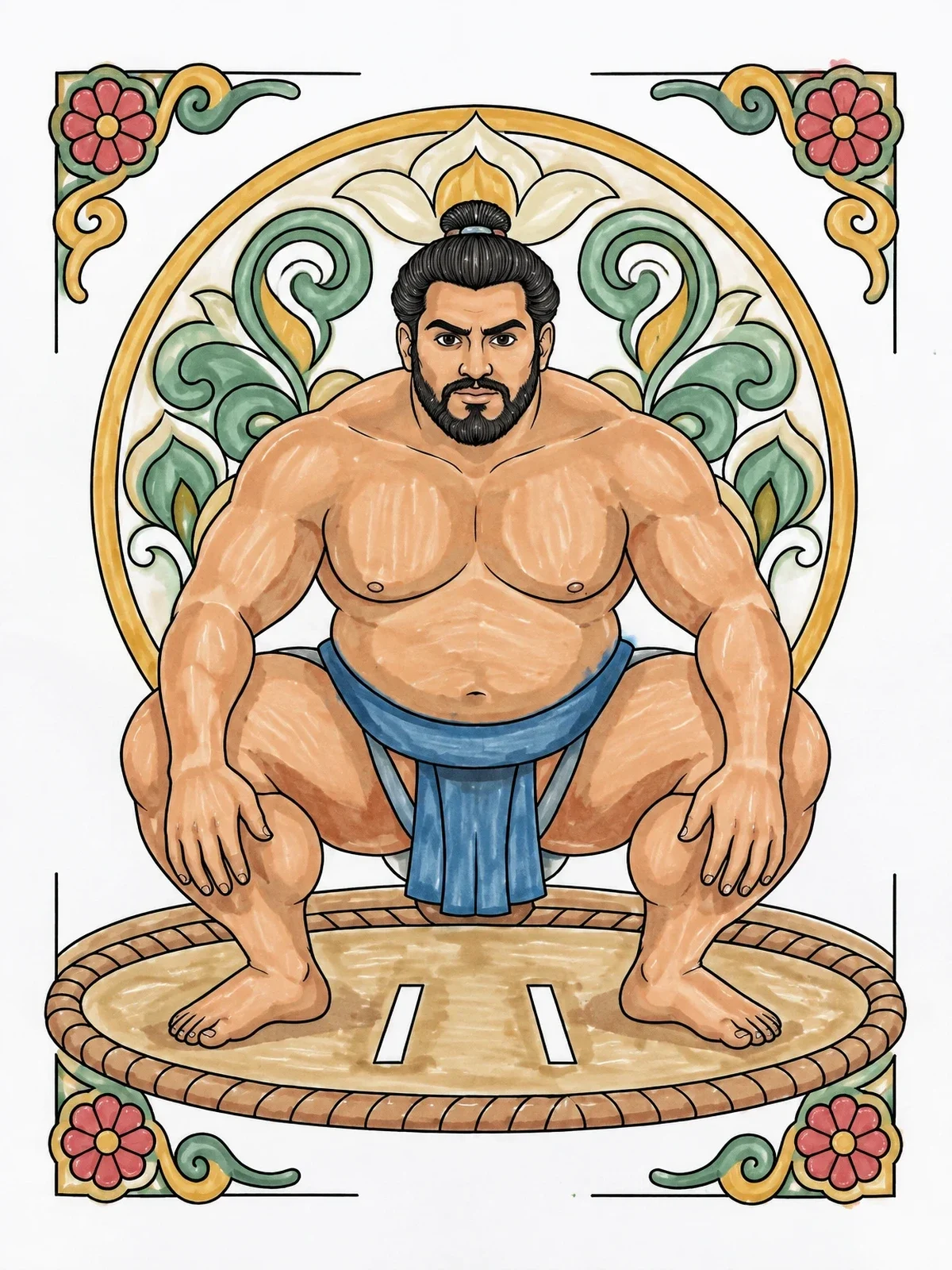 Colored example of the Sumo Wrestler In Stance coloring page